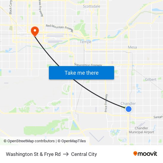 Washington St & Frye Rd to Central City map