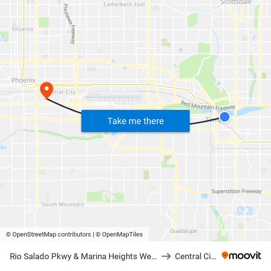 Rio Salado Pkwy & Marina Heights West to Central City map