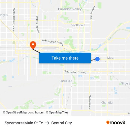 Sycamore/Main St Tc to Central City map