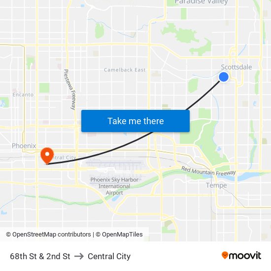 68th St & 2nd St to Central City map