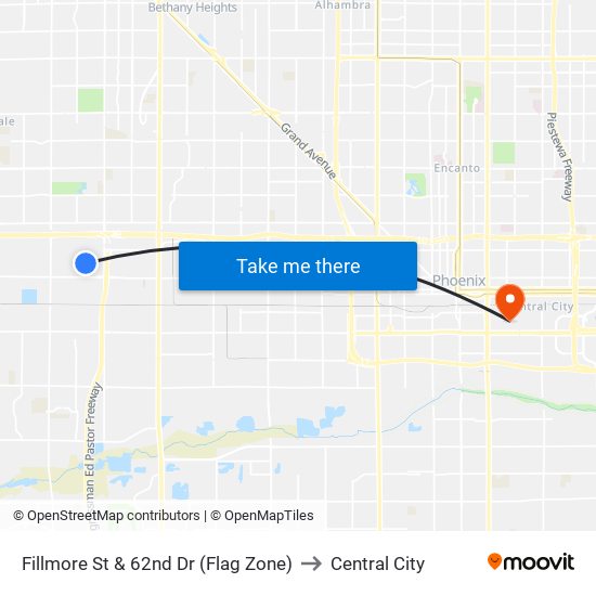 Fillmore St & 62nd Dr (Flag Zone) to Central City map