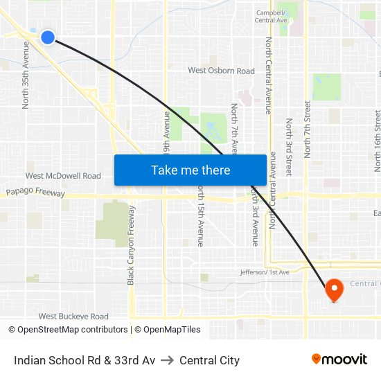 Indian School Rd & 33rd Av to Central City map