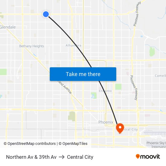 Northern Av & 39th Av to Central City map