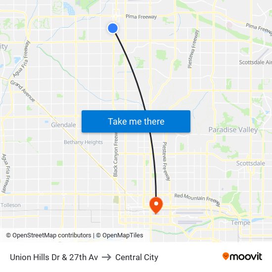 Union Hills Dr & 27th Av to Central City map