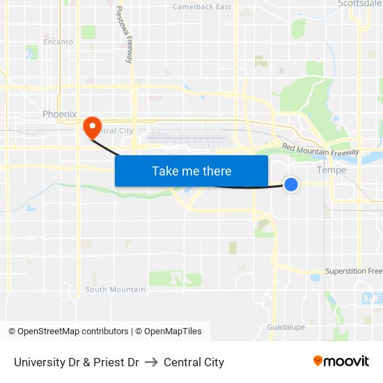 University Dr & Priest Dr to Central City map