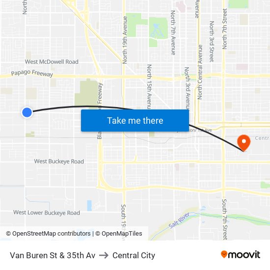 Van Buren St & 35th Av to Central City map