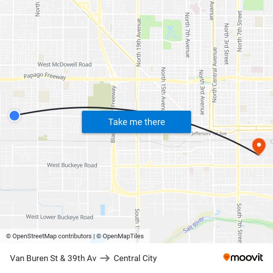 Van Buren St & 39th Av to Central City map