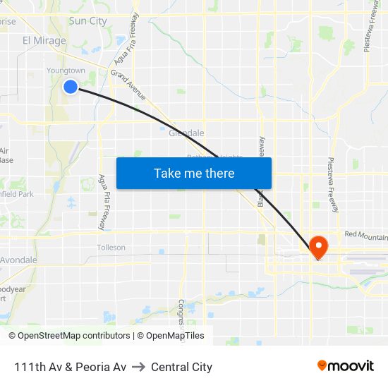 111th Av & Peoria Av to Central City map