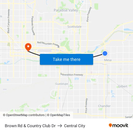 Brown Rd & Country Club Dr to Central City map