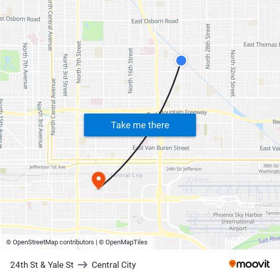 24th St & Yale St to Central City map