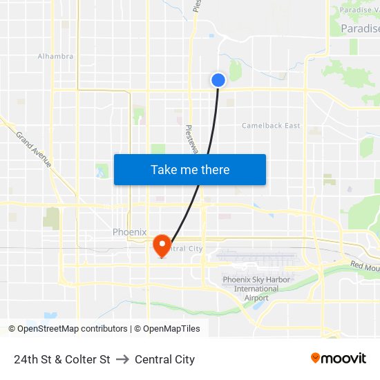 24th St & Colter St to Central City map