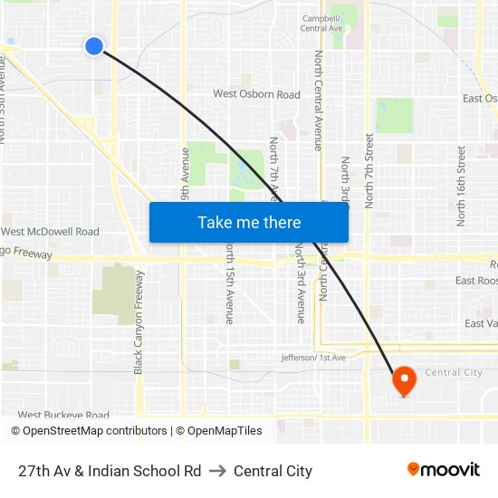 27th Av & Indian School Rd to Central City map