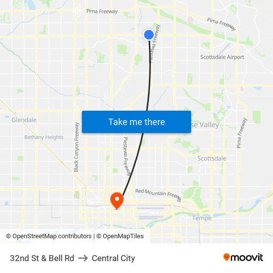 32nd St & Bell Rd to Central City map