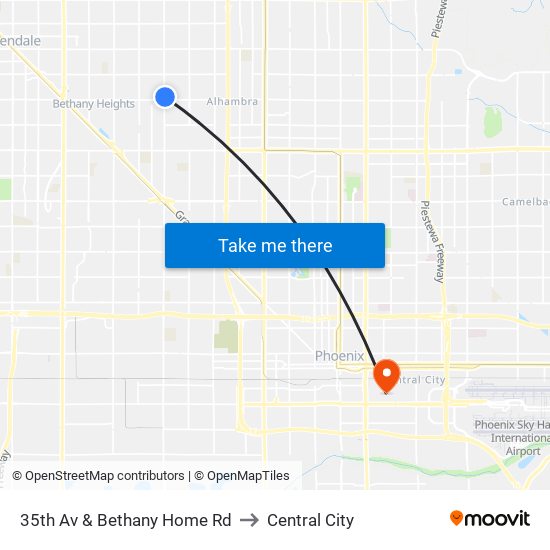 35th Av & Bethany Home Rd to Central City map