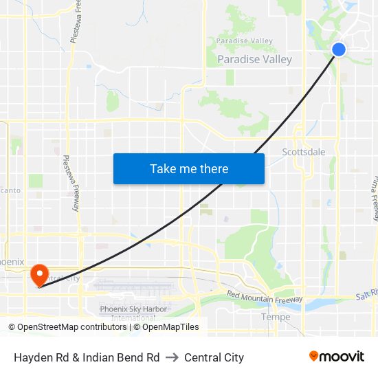 Hayden Rd & Indian Bend Rd to Central City map