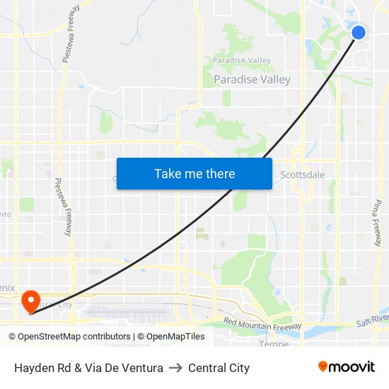 Hayden Rd & Via De Ventura to Central City map