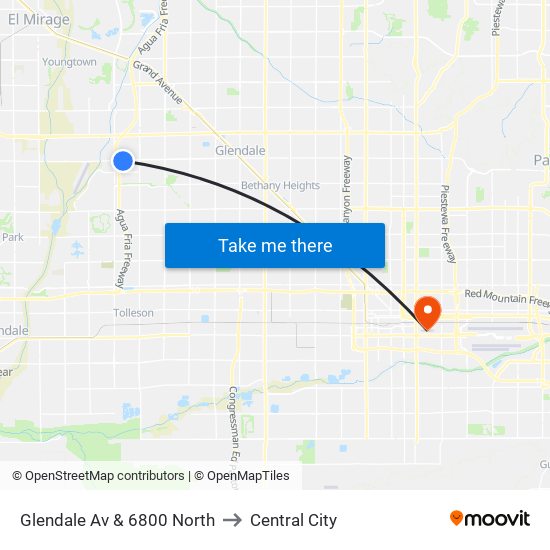 Glendale Av & 6800 North to Central City map