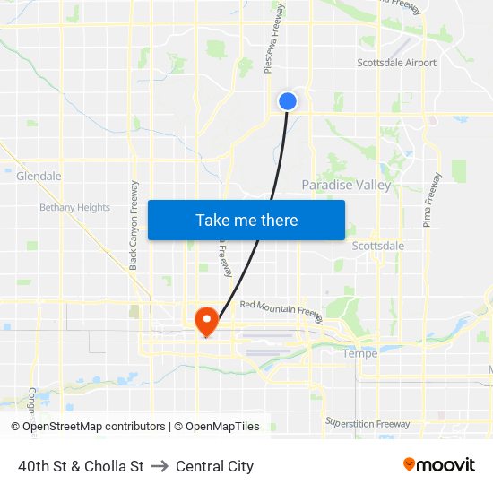 40th St & Cholla St to Central City map