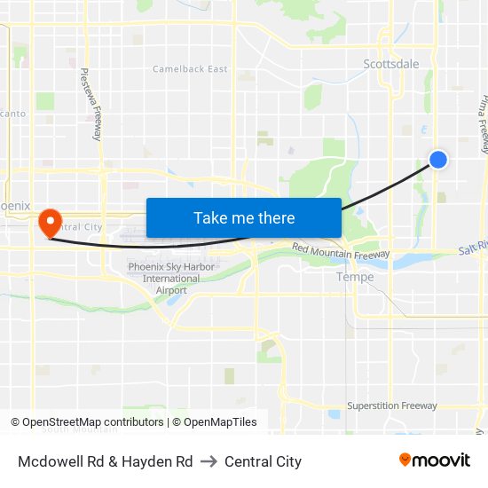 Mcdowell Rd & Hayden Rd to Central City map