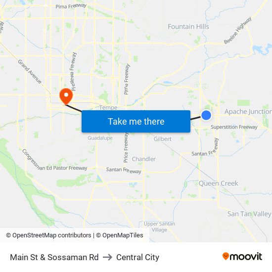 Main St & Sossaman Rd to Central City map