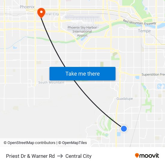 Priest Dr & Warner Rd to Central City map