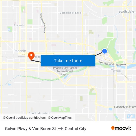 Galvin Pkwy & Van Buren St to Central City map
