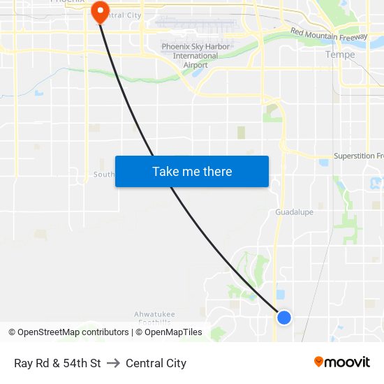 Ray Rd & 54th St to Central City map