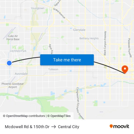 Mcdowell Rd & 150th Dr to Central City map