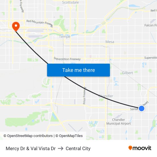 Mercy Dr & Val Vista Dr to Central City map