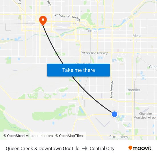 Queen Creek & Downtown Ocotillo to Central City map