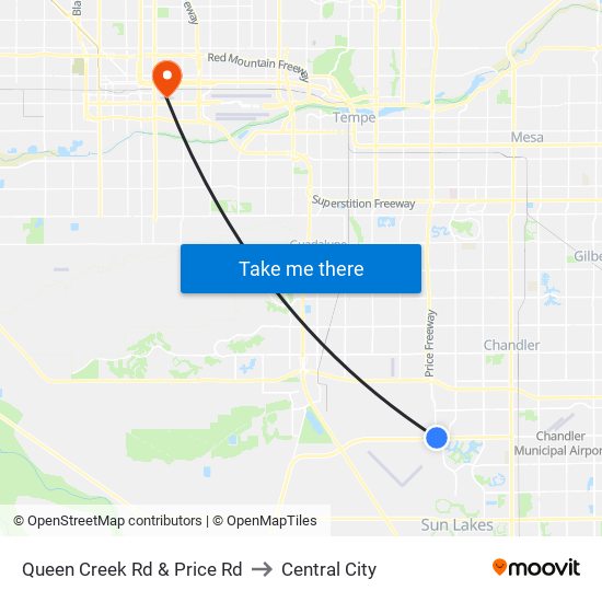 Queen Creek Rd & Price Rd to Central City map