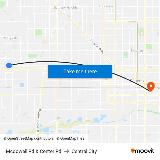 Mcdowell Rd & Center Rd to Central City map