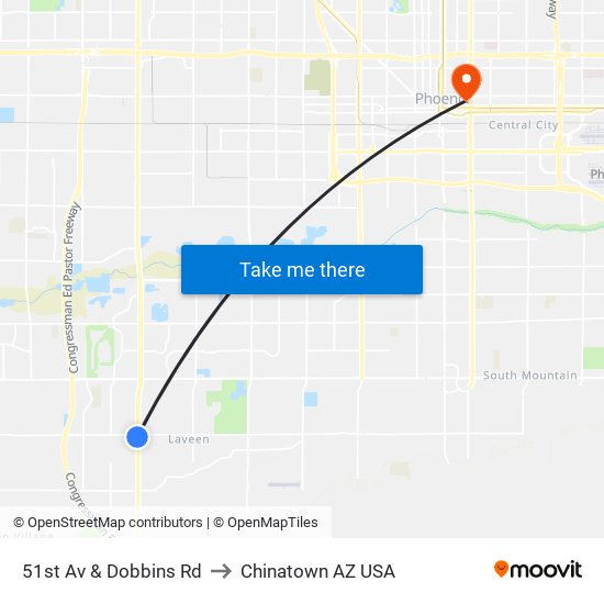 51st Av & Dobbins Rd to Chinatown AZ USA map