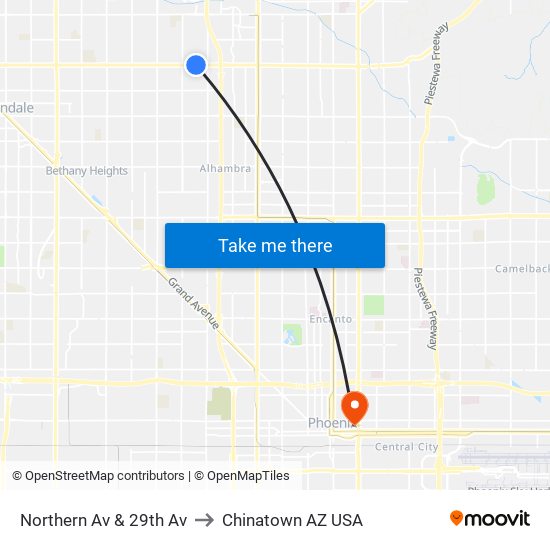 Northern Av & 29th Av to Chinatown AZ USA map