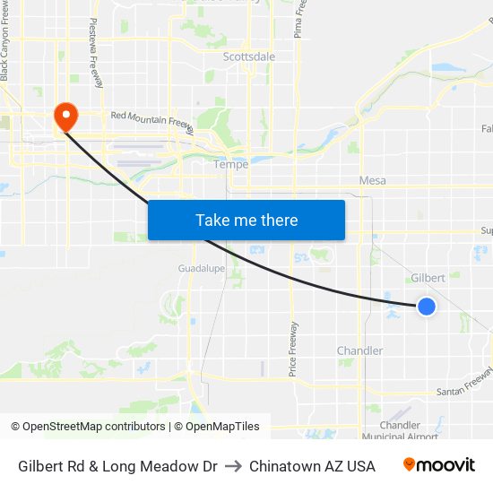 Gilbert Rd & Long Meadow Dr to Chinatown AZ USA map
