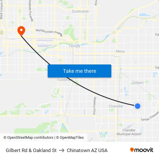 Gilbert Rd & Oakland St to Chinatown AZ USA map