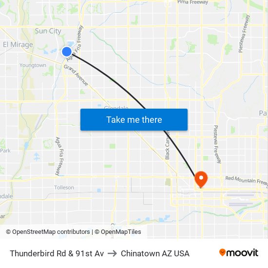 Thunderbird Rd & 91st Av to Chinatown AZ USA map
