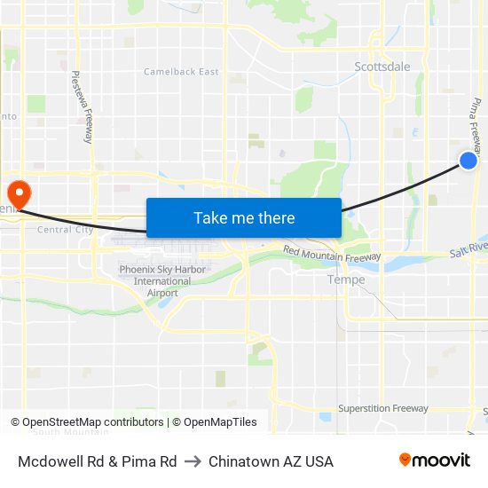 Mcdowell Rd & Pima Rd to Chinatown AZ USA map