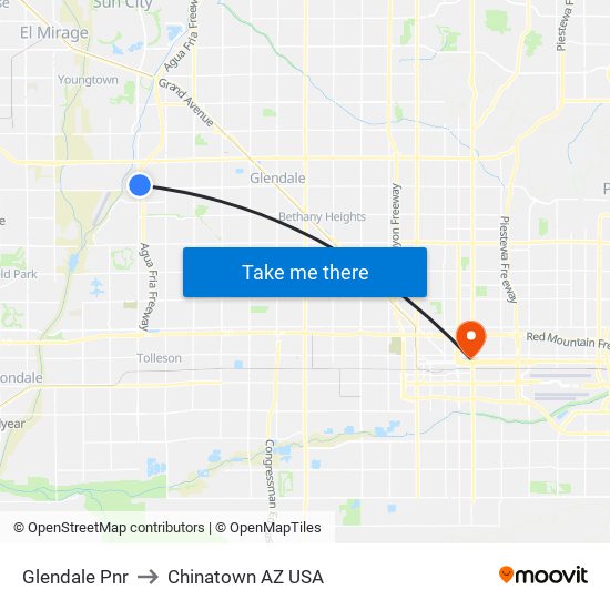 Glendale Pnr to Chinatown AZ USA map