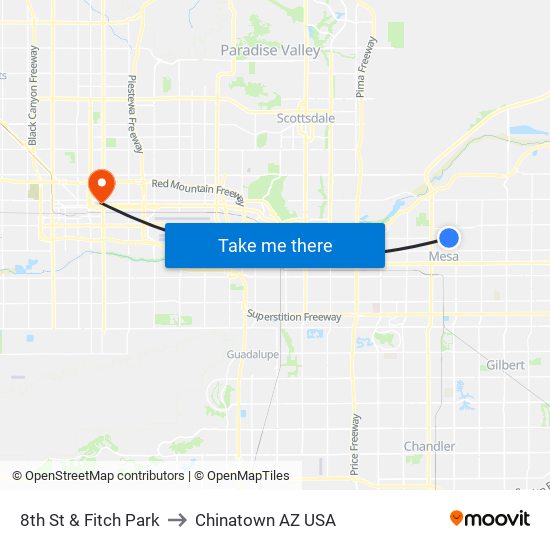 8th St & Fitch Park to Chinatown AZ USA map