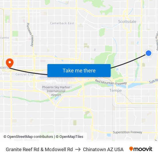 Granite Reef Rd & Mcdowell Rd to Chinatown AZ USA map