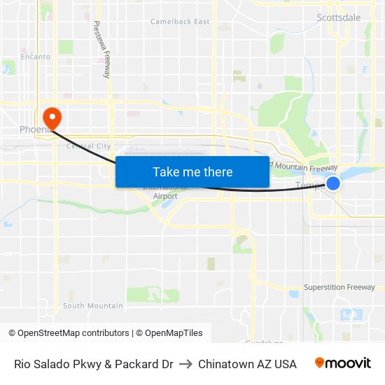 Rio Salado Pkwy & Packard Dr to Chinatown AZ USA map