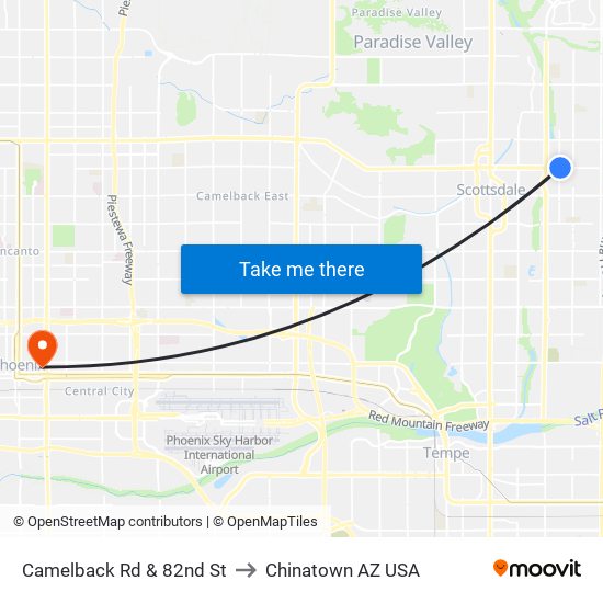 Camelback Rd & 82nd St to Chinatown AZ USA map