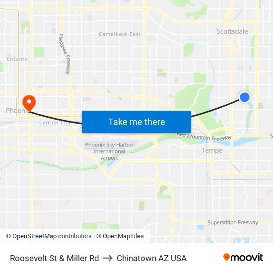 Roosevelt St & Miller Rd to Chinatown AZ USA map