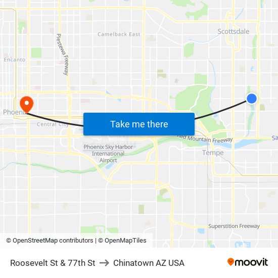 Roosevelt St & 77th St to Chinatown AZ USA map