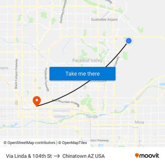 Via Linda & 104th St to Chinatown AZ USA map