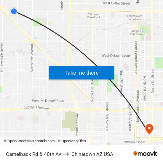 Camelback Rd & 40th Av to Chinatown AZ USA map