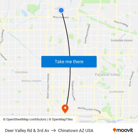 Deer Valley Rd & 3rd Av to Chinatown AZ USA map