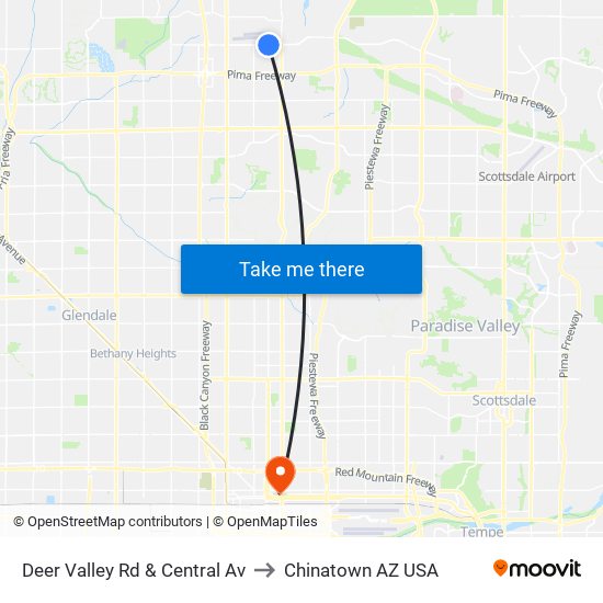 Deer Valley Rd & Central Av to Chinatown AZ USA map