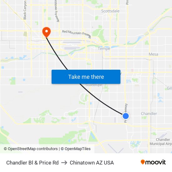 Chandler Bl & Price Rd to Chinatown AZ USA map